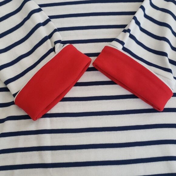 Quacker Factory Top Womens M Sequin American Flag Soft V Neck White Navy Stripes - Picture 5 of 6